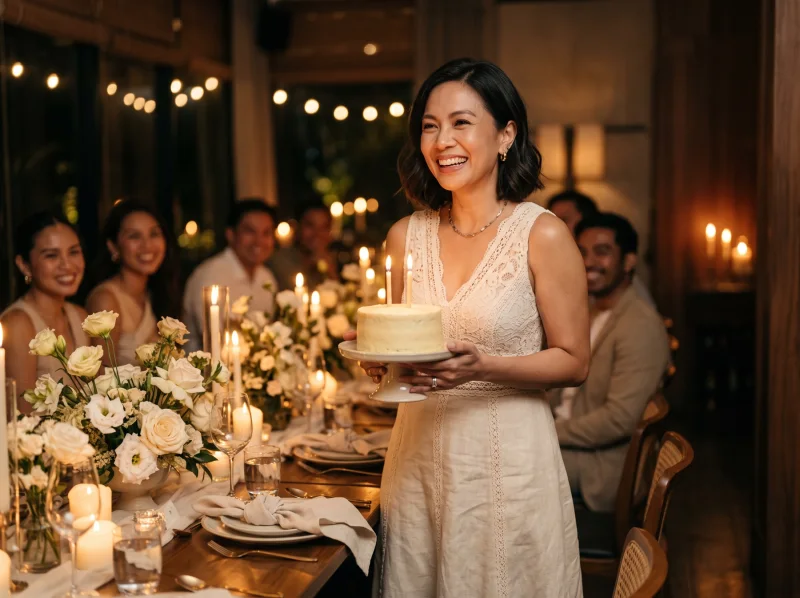 Woman celebrating her birthday with family and friends
