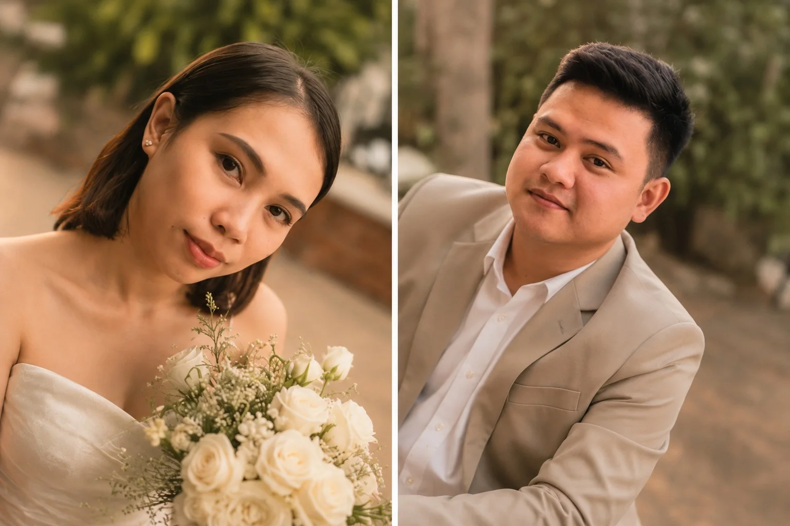 The same couple as bride and groom portraits made by the Invited design team