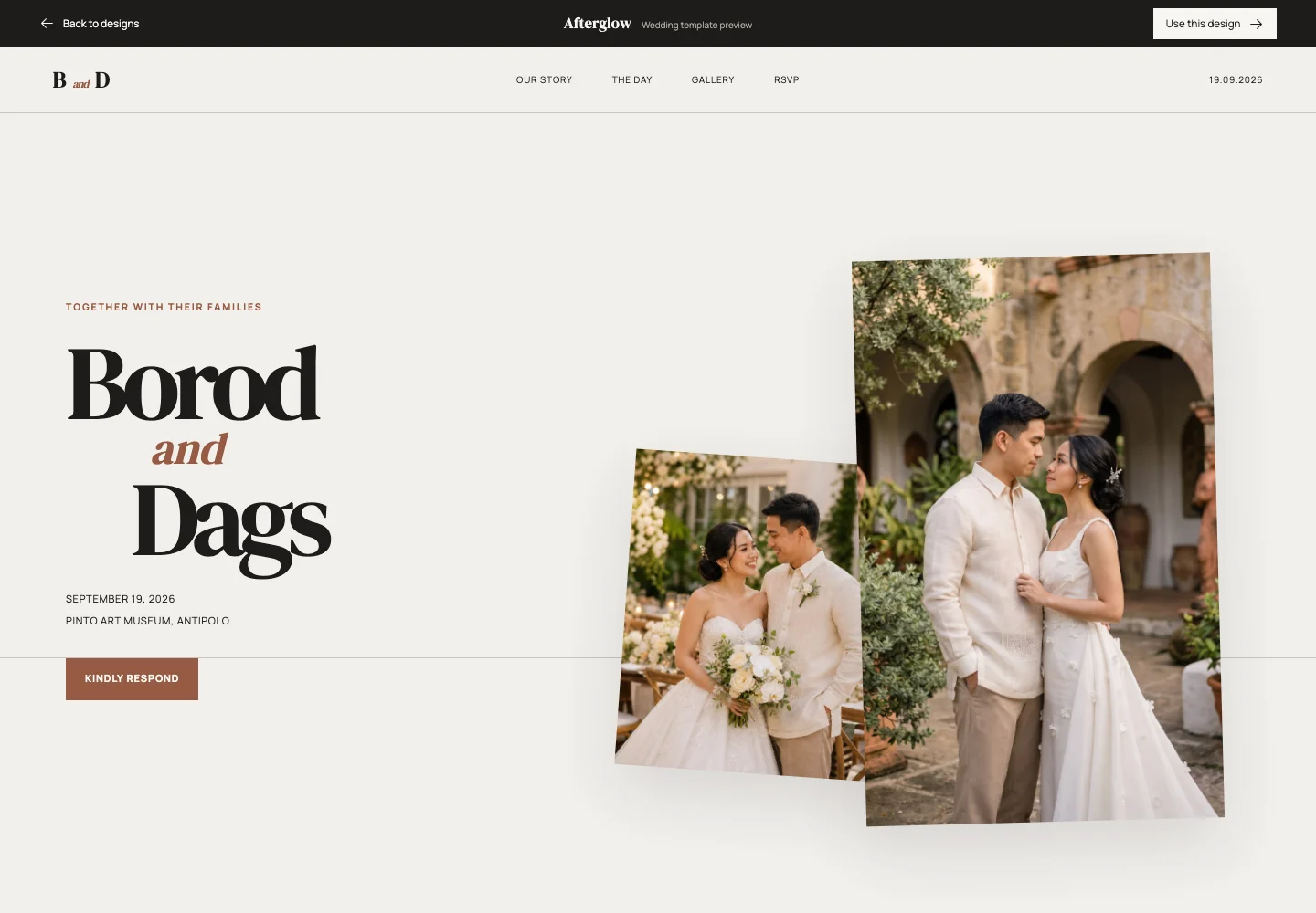 Afterglow wedding template homepage