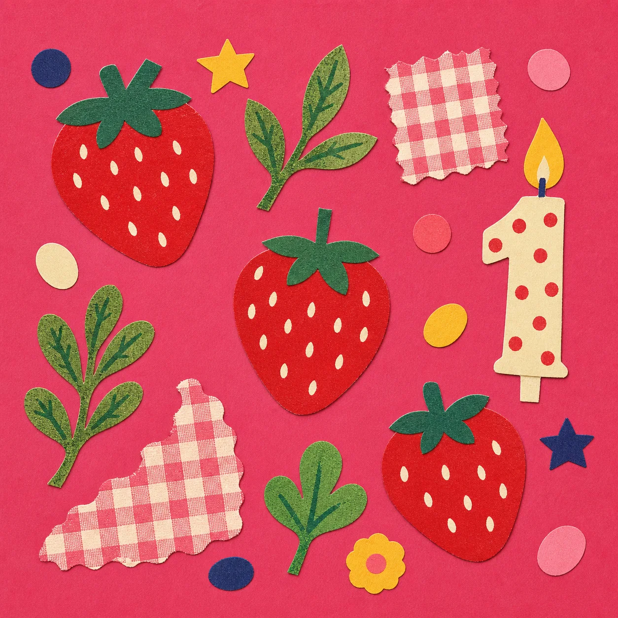 Generated paper-cut strawberry party elements