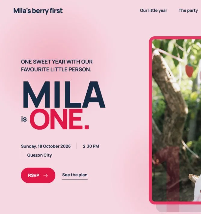 Strawberry First kids' birthday template homepage